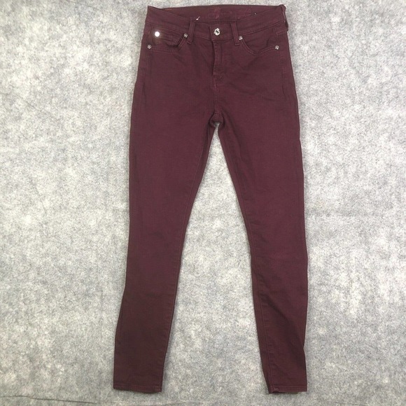7 For All Mankind Gwenevere Skinny Ankle Jeans Size 24 Burgundy Stretch - Picture 1 of 11